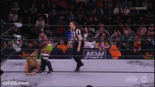 Female Referee In Wrestling Ring With AEW Logo GIF