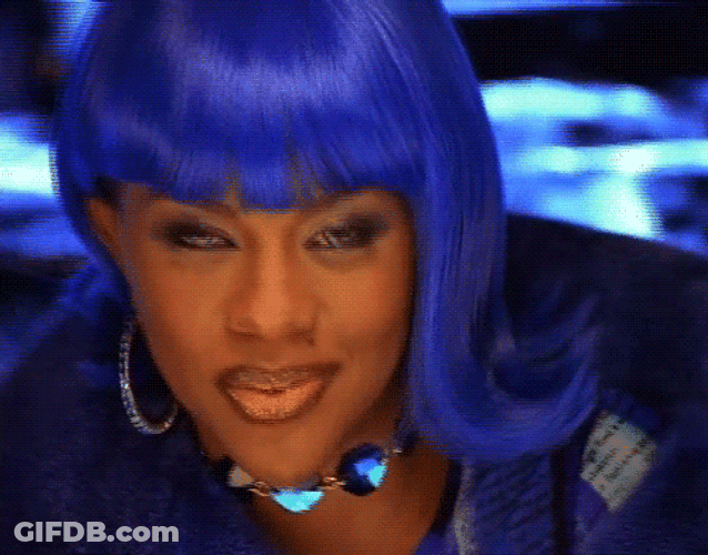Female Singer Using Blue Wig GIF
