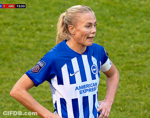 Female Soccer Player In Blue And White American Express Jersey GIF