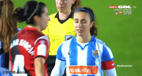 Female Soccer Player In Blue And White Euskaltel Jersey GIF