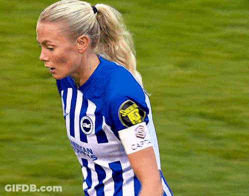 Female Soccer Player In Blue And White Striped Jersey Number 1 GIF