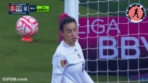 Female Soccer Player In Front Of Liga BB Logo GIF