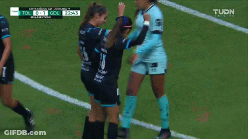 Female Soccer Players Celebrate Goal GIF