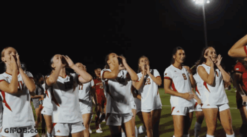 Female Soccer Players Clapping In Number 8 Jerseys GIF