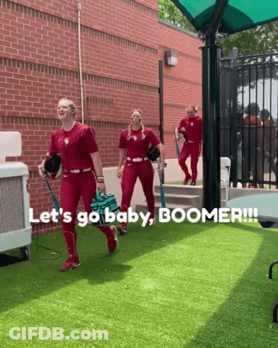 Female Softball Players Walking Let's Go Baby Boomer GIF