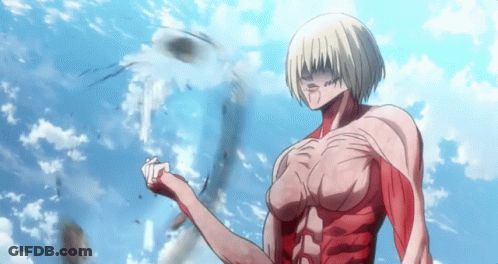 Female Titan Standing In Cloudy Sky GIF