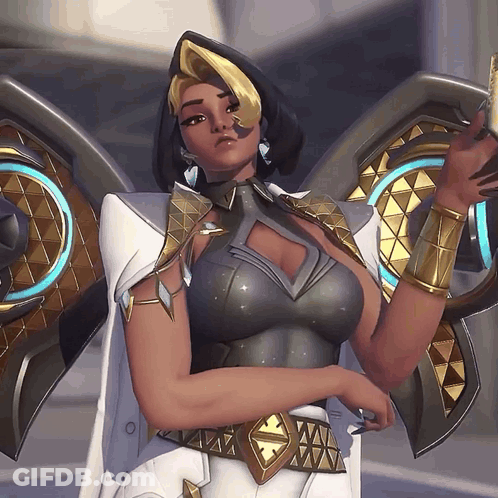 Female Video Game Character With Wings And Large Chest GIF
