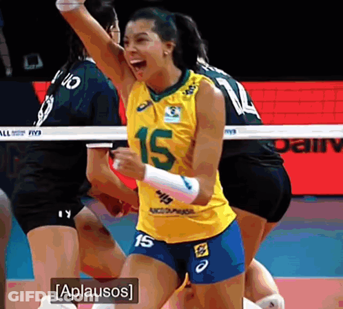 Female Volleyball Player In Yellow Jersey Number 15 GIF
