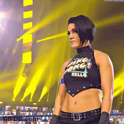 Female Wrestler In Crop Top Saying Ring Pong Hello GIF