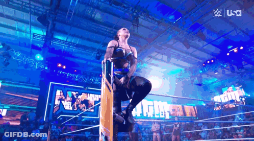 Female Wrestler On Rope In Ring With USA Logo GIF