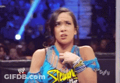 Female Wrestler Wearing Shawn Blue Shirt GIF