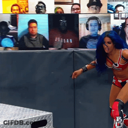 Female Wrestler With Blue Hair And BC Knee Pads GIF