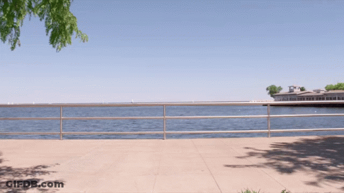 Fence Along Water With Building GIF