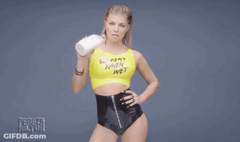 Fergie Pouring Milk To Wet Tshirt GIF