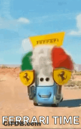 Ferrari Car With Flag And Text GIF