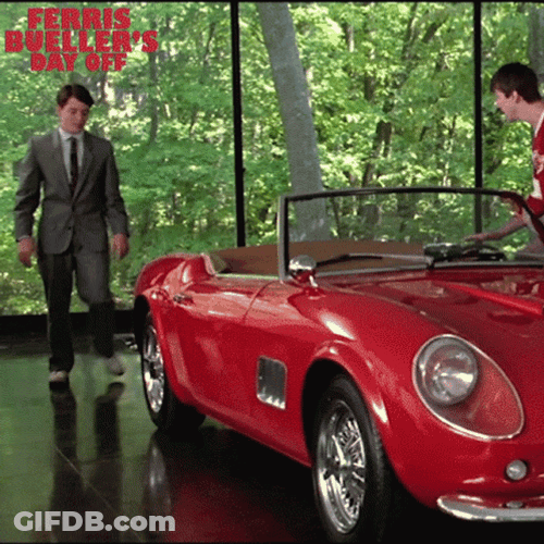 Ferris Bueller Touching A Sports Car GIF
