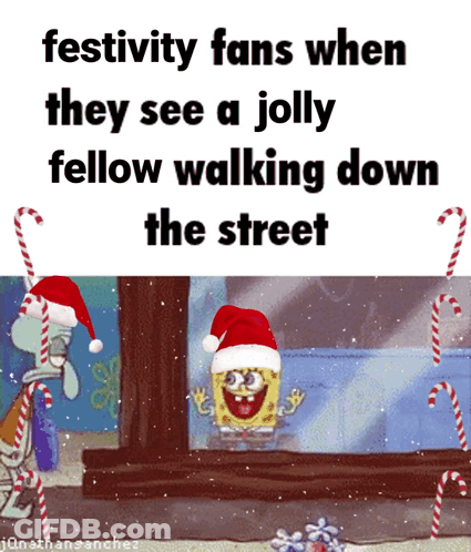 Festivity Fans When They See A Jolly Fellow Walking Down The Street With Candy Canes GIF