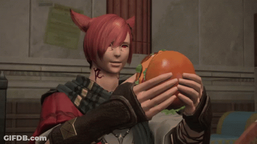 FFXIV Eating Big Burger Yum GIF