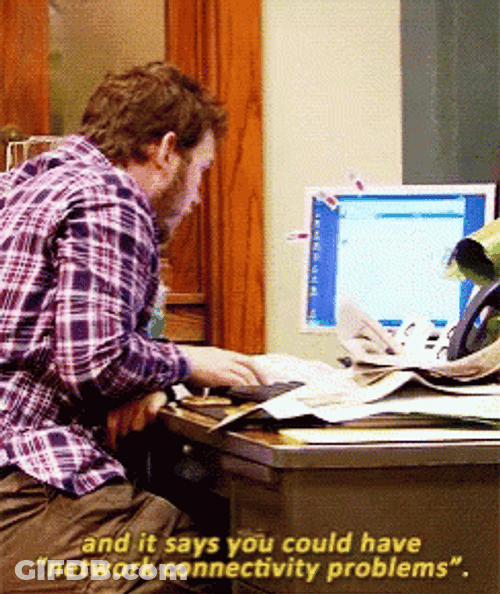Fictional Character Andy Dwyer Network Connectivity Problems GIF