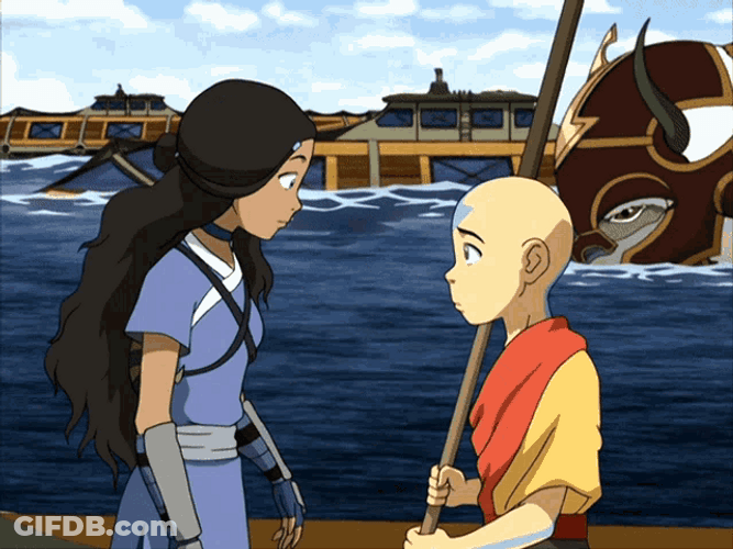 Fictional Character Katara And Avatar Aang Kissing GIF