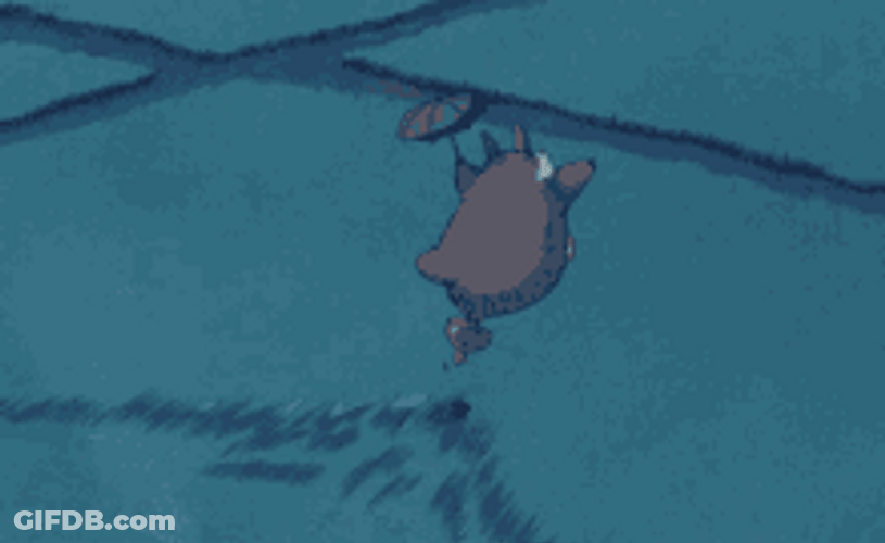 Fictional Character Totoro Flying With Umbrella GIF