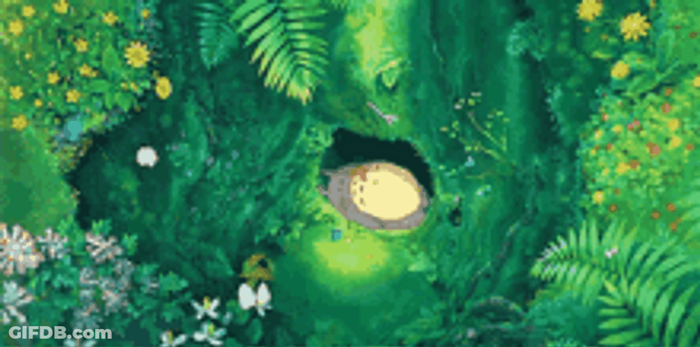 Fictional Character Totoro Lying With Butterflies Flying GIF