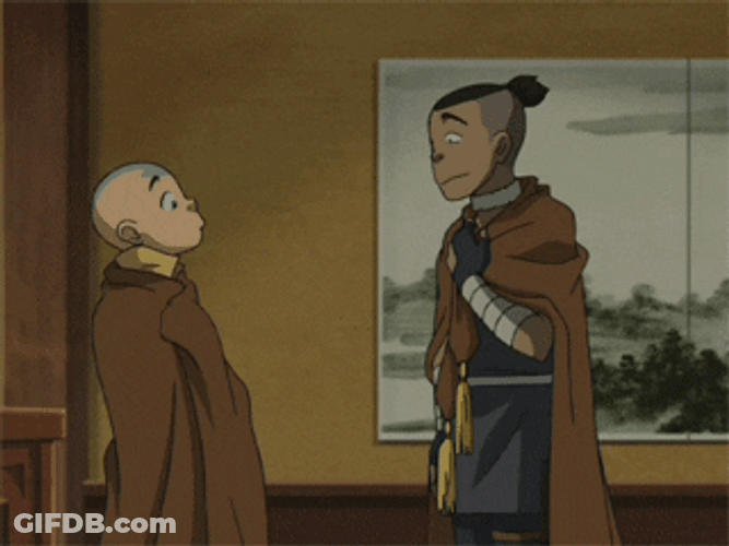 Fictional Characters Avatar Aang And Sokka Bowing GIF