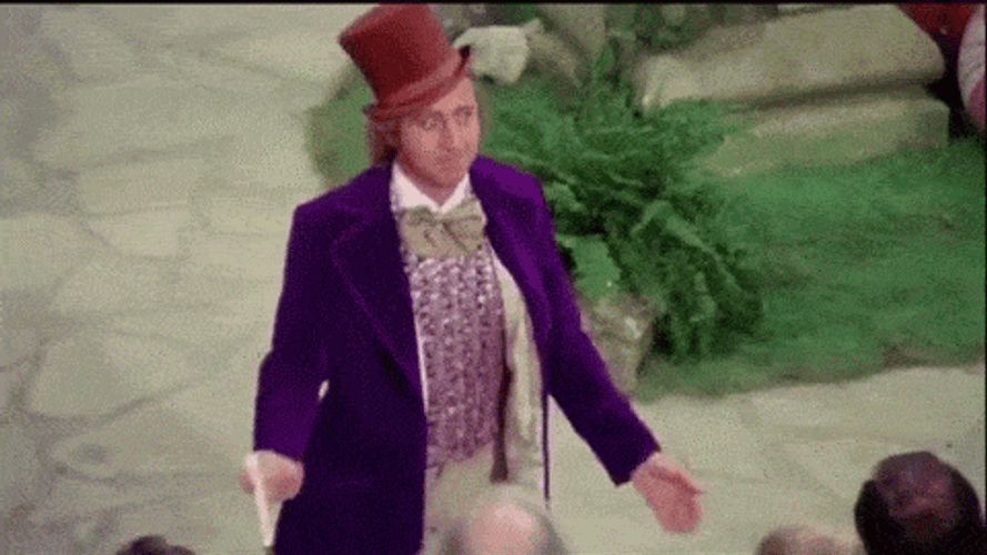 Fictional Charater Willy Wonka Bow And People Running GIF