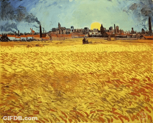 Field And City With Sun Through Clouds GIF