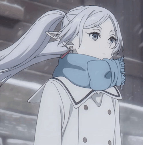 Fierce Frieren Standing Snow Storm GIF