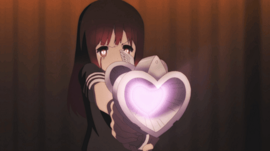 Fierce Girl Holding Anime Heart Gun GIF