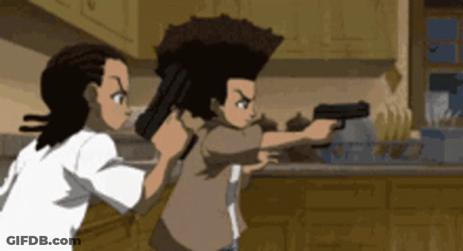 Fierce Huey Freeman Holds Gun GIF