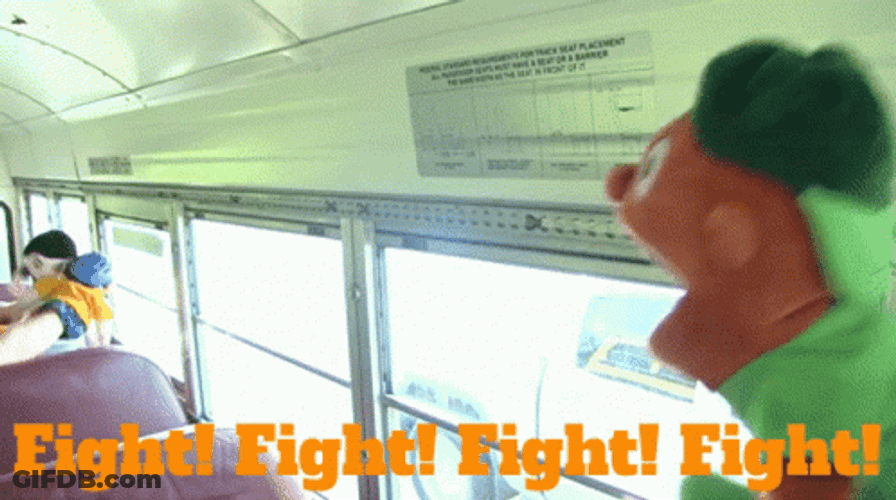 Fight Fight Fight Hand Puppets Fighting In Bus GIF