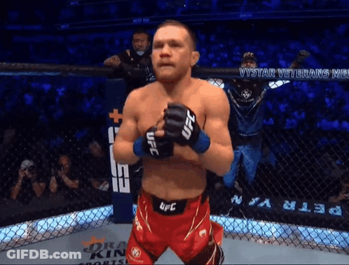 Fighter In UFC Ring In Front Of Vystar Veterans Banner GIF