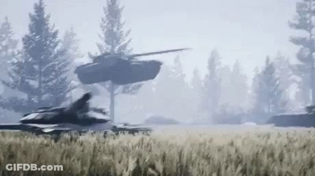 Fighter Jet Flying Over Tall Grass GIF