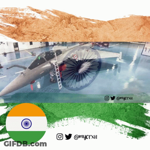 Fighter Jet In Hangar With Flag Of India GIF