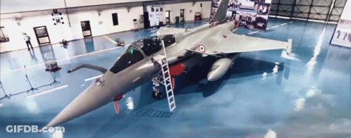 Fighter Jet In Hangar With Ladder GIF