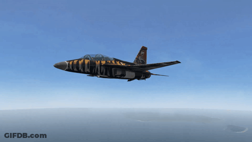 Fighter Jet With Tiger Stripe Flying GIF