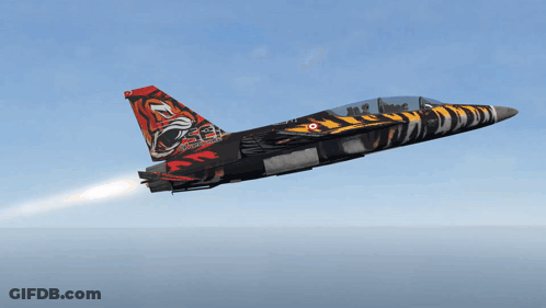 Fighter Jet With Tiger Tail Design Flying GIF