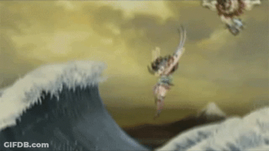 Fighting In Japanese Wave Surface GIF
