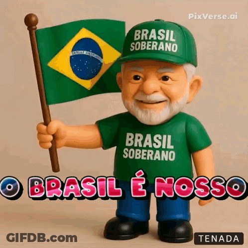 Figurine Of Man In Green Shirt Saying Brasil Soberano GIF