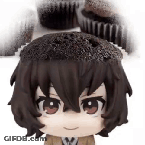 Figurine Person With Cupcake On Head GIF