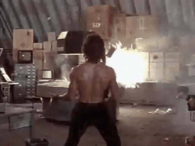 Film Sylvester Stallone John Rambo Machine Gun Shooting GIF