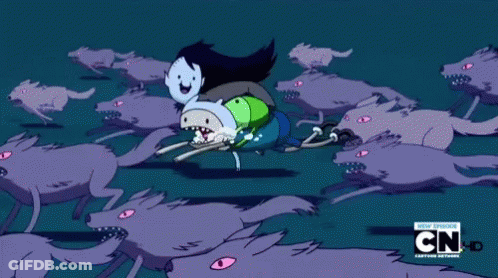 Finn And Marceline Chased By Purple Wolves GIF