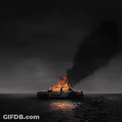 Fire Car Burning Dark Black Smoke GIF