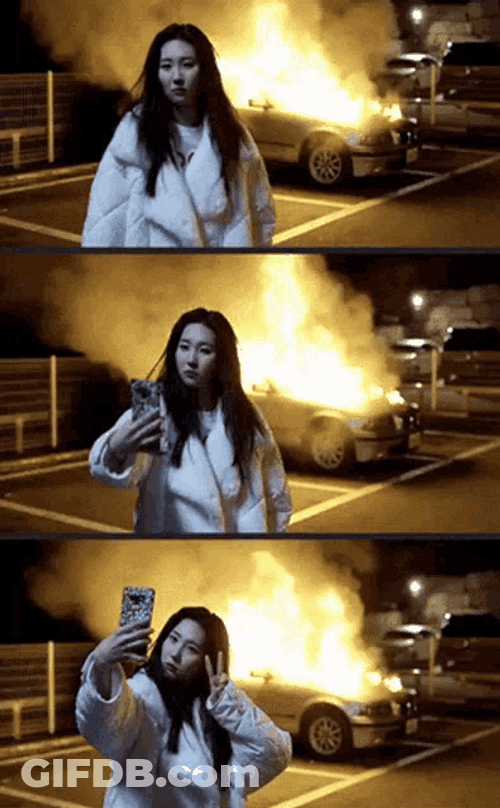 Fire Car Burning Korean Girl Selfie GIF