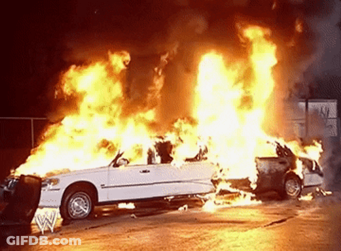 Fire Car Limousine Burning WWE Wrestling GIF