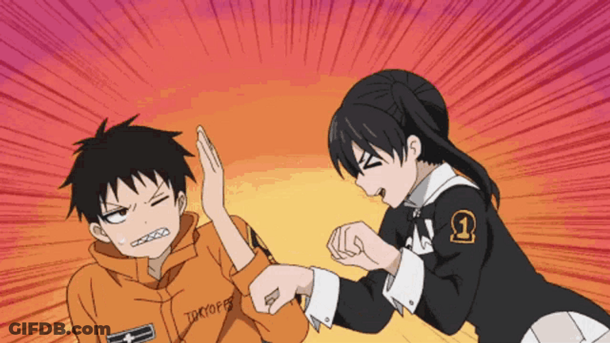 Fire Force Tamaki Hitting Shinra GIF