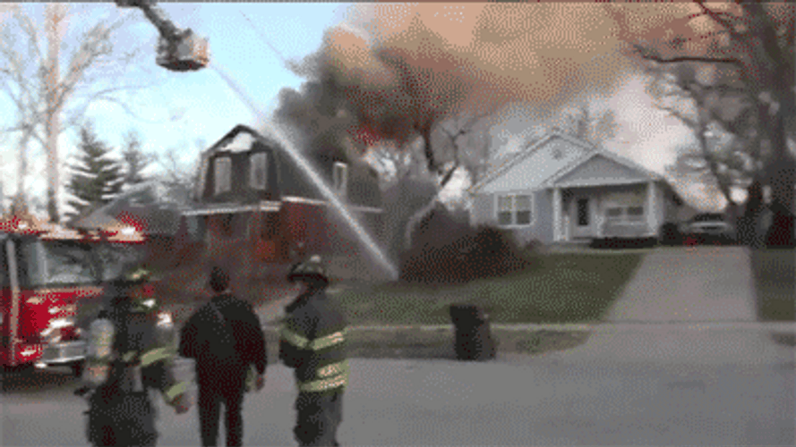 Fire Hose Blast Water Nearly Hit Fireman GIF