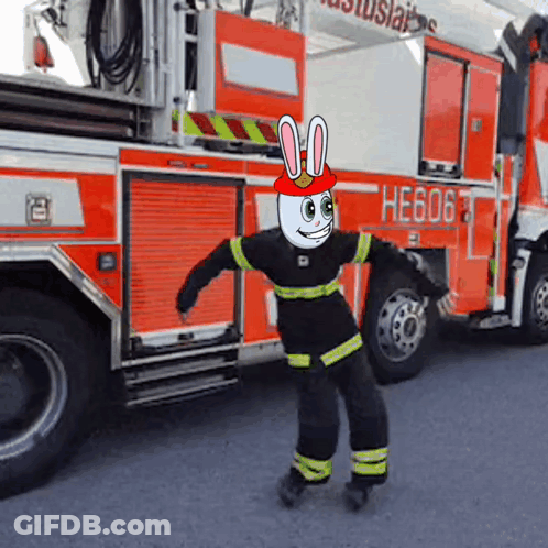 Fire Truck With Number HE6063 GIF